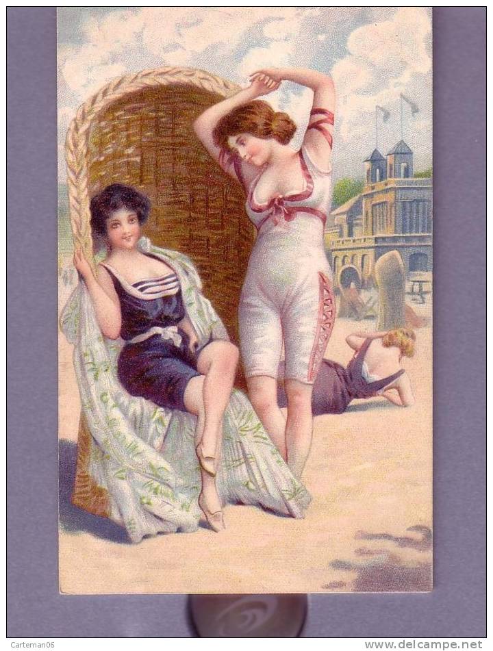 Illustrateur - 2 Femmes Sur La Plage - Ante 1900