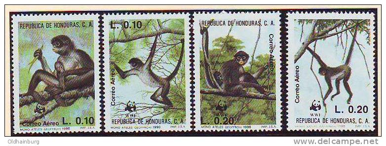 212bc: Geoffroy- Klammeraffe, 4 Postfrisch- Werte Aus Honduras - Apen