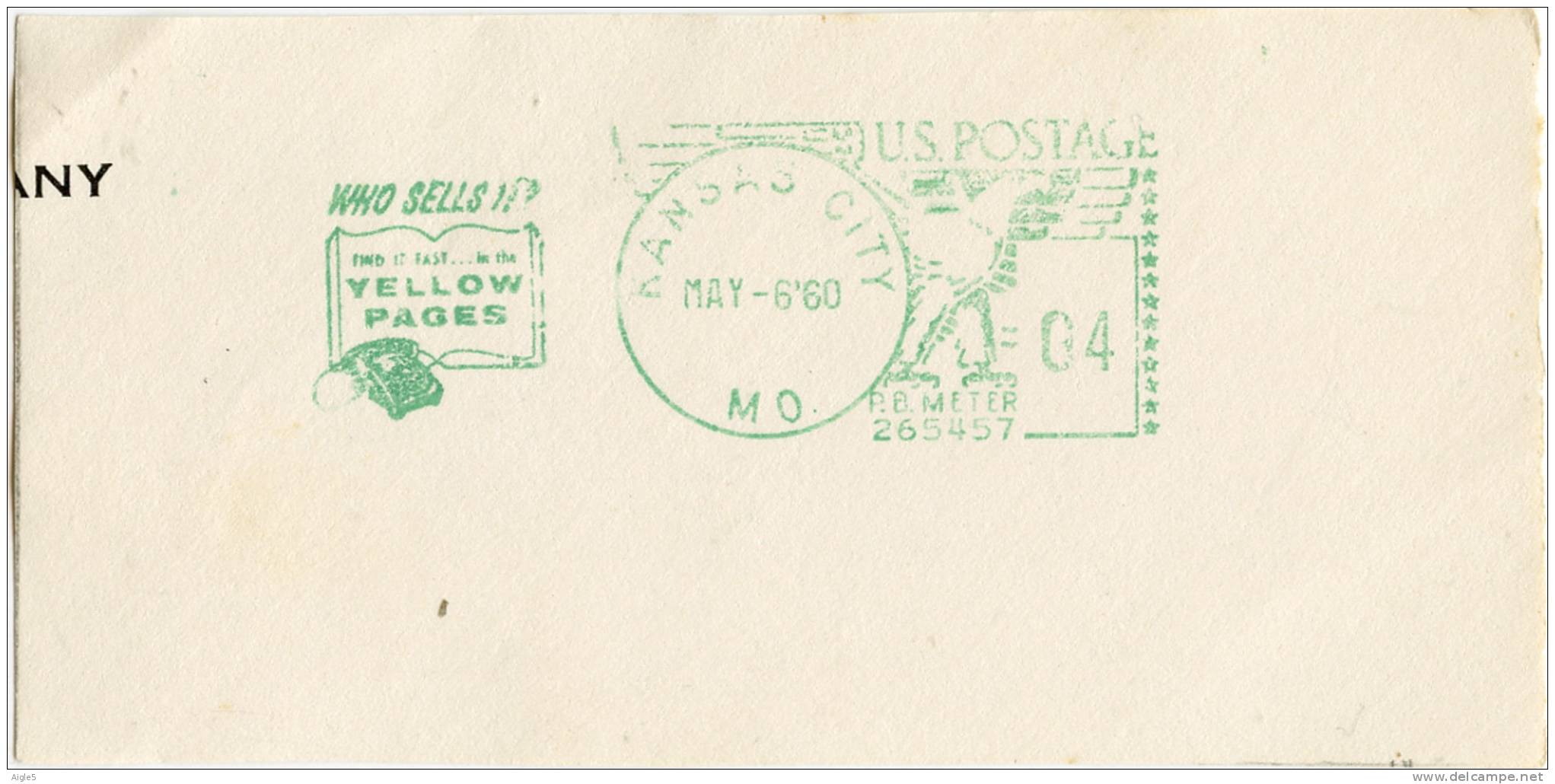 U.S.Postage.Empreinte De Machine"Les Pages Jaunes Du Téléphone-Pitney Bowes Meter- N° 196150- KANSAS CITY- 1960- Aigle - Post