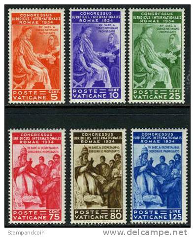 Vatican #41-46 Mint Hinged Juridical Congress Set From 1935 - Unused Stamps