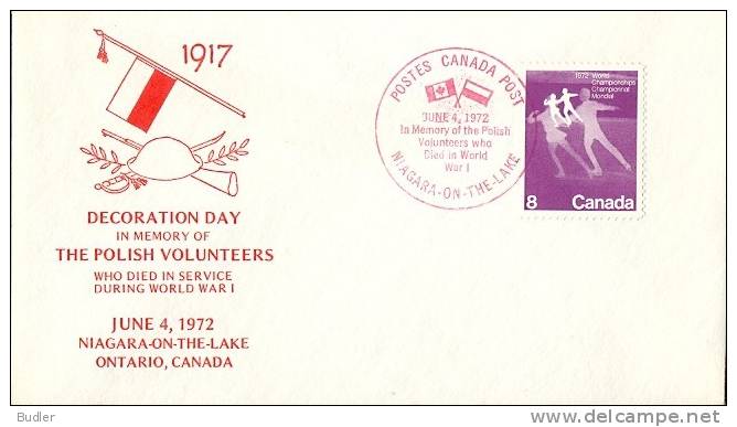 CANADA:1972:FDC With Illustrated Date Cancel:## In Memory Of The Polish Volunteers Who Died In World War I ##,NIAGARA-on - Enveloppes Commémoratives