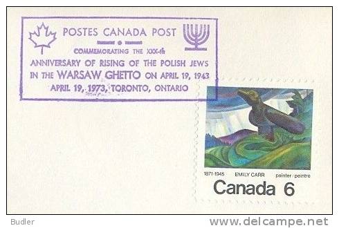 CANADA:1973:FDC With Illustr. Date Cancel:## XXX-th Ann. Of Heroic Fight Of Polish Jews In Warsaw Ghetto ##,WORLD WAR II - Gedenkausgaben