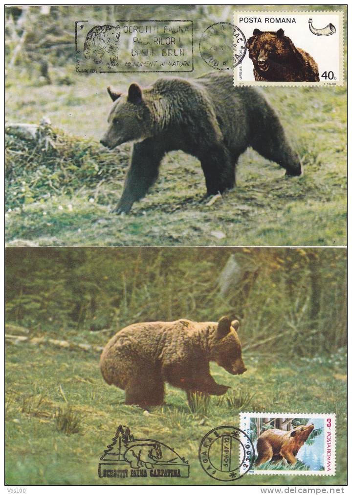 Bears Ours,1978-87 CM,maxicard,cartes Maximum,2X - Romania. - Bären