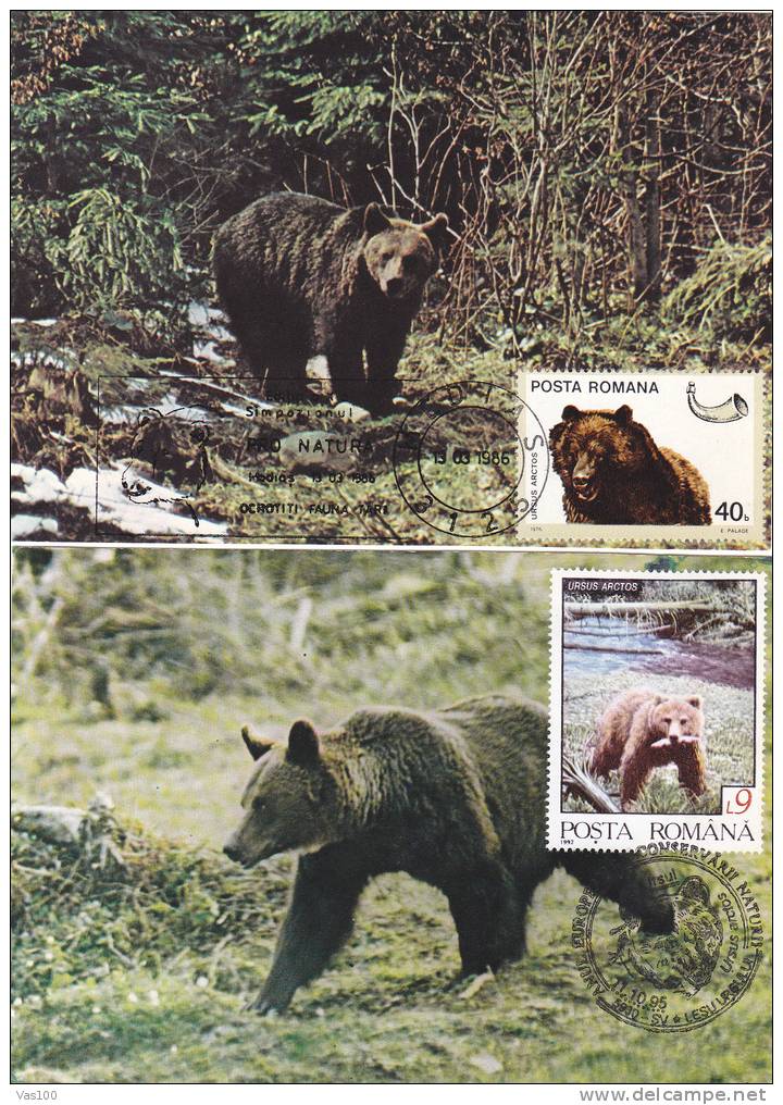 Bears Ours,1985-95 CM,maxicard,cartes Maximum,2X - Romania. - Bears