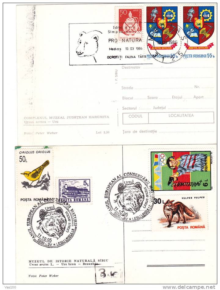 Bears Ours,1985-95 CM,maxicard,cartes Maximum,2X - Romania. - Ours