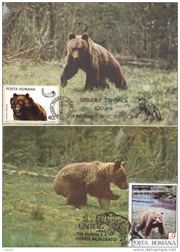 Bears Ours,1983-93 CM,maxicard,cartes Maximum,2X - Romania. - Bears