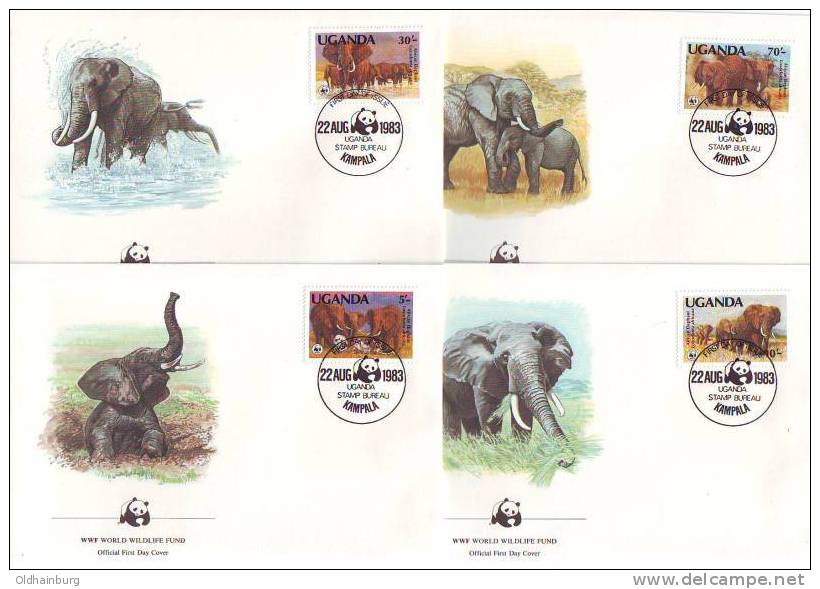 0212bl: WWF- Issue From Uganda: Elephants, FDCs (4) - Elefanten