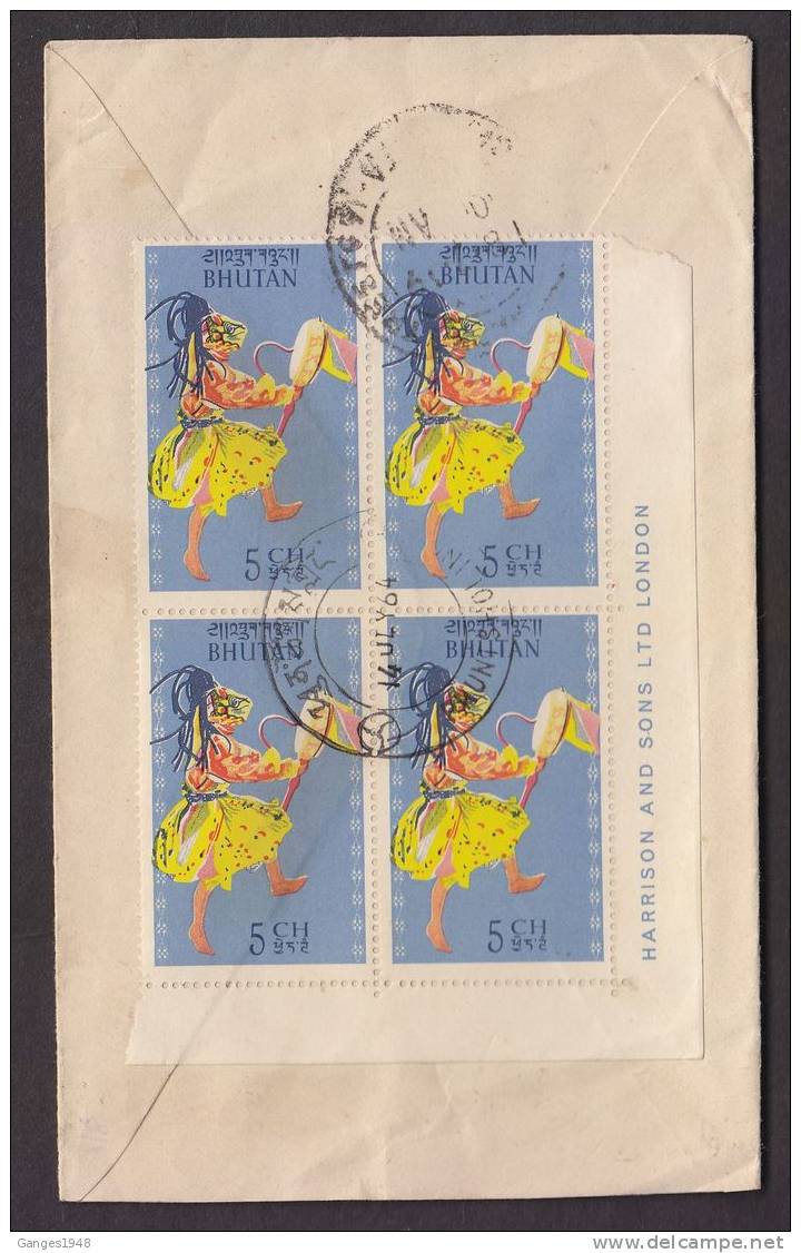 14 JLY 64 5 Ch Dances Marginal Block Of 4 On Cover To Calcutta # 13920d - Bhutan