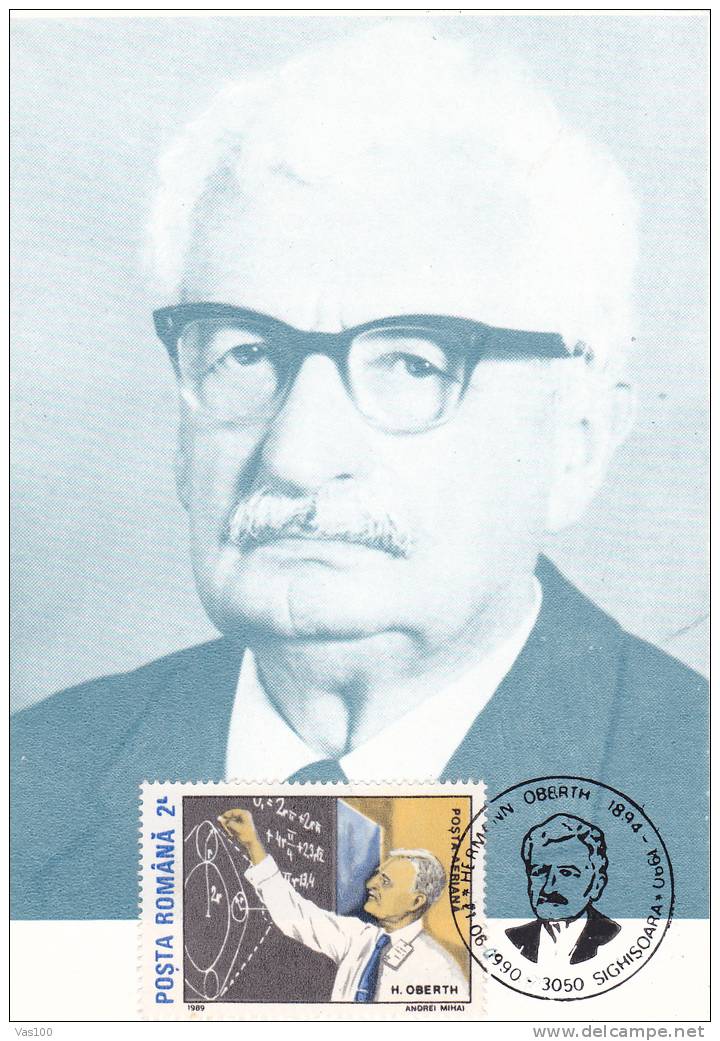 Space Mission Rocket HERMAN OBERTH,1X,CM,maxicard,car Tes Maximum,1990 Romania. - Europe