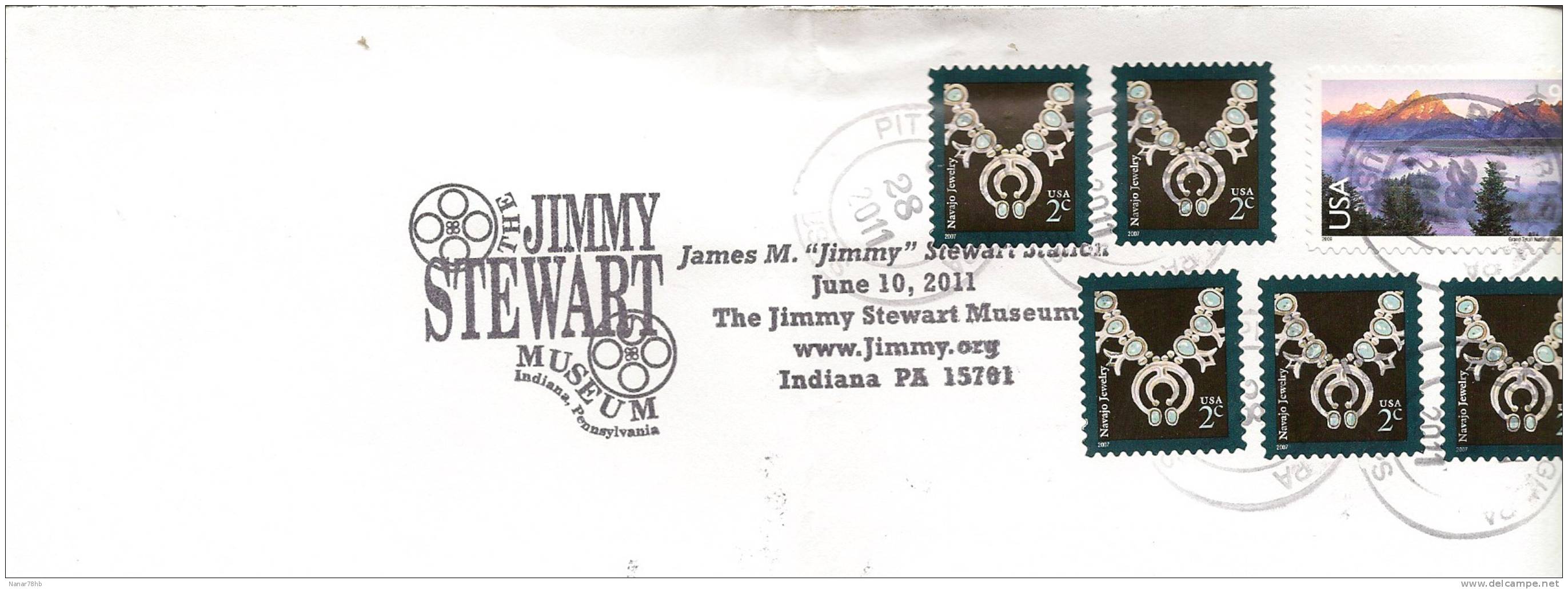Oblitération Temporaire D'Indiana Jimmy Stewart (usa) Et De Pittsburgh Sur Lettre Pour Vla France (cinéma) - Cartas & Documentos