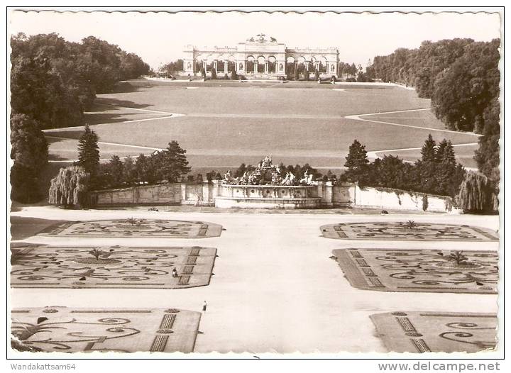 AK 29645 Wien, Schönbrunn, Blumenparterre, Neptunbrunnen Und Gloriette 1.8.55 - 13 WIEN 101 C Werbestempel BESUCHEN SIE - Château De Schönbrunn