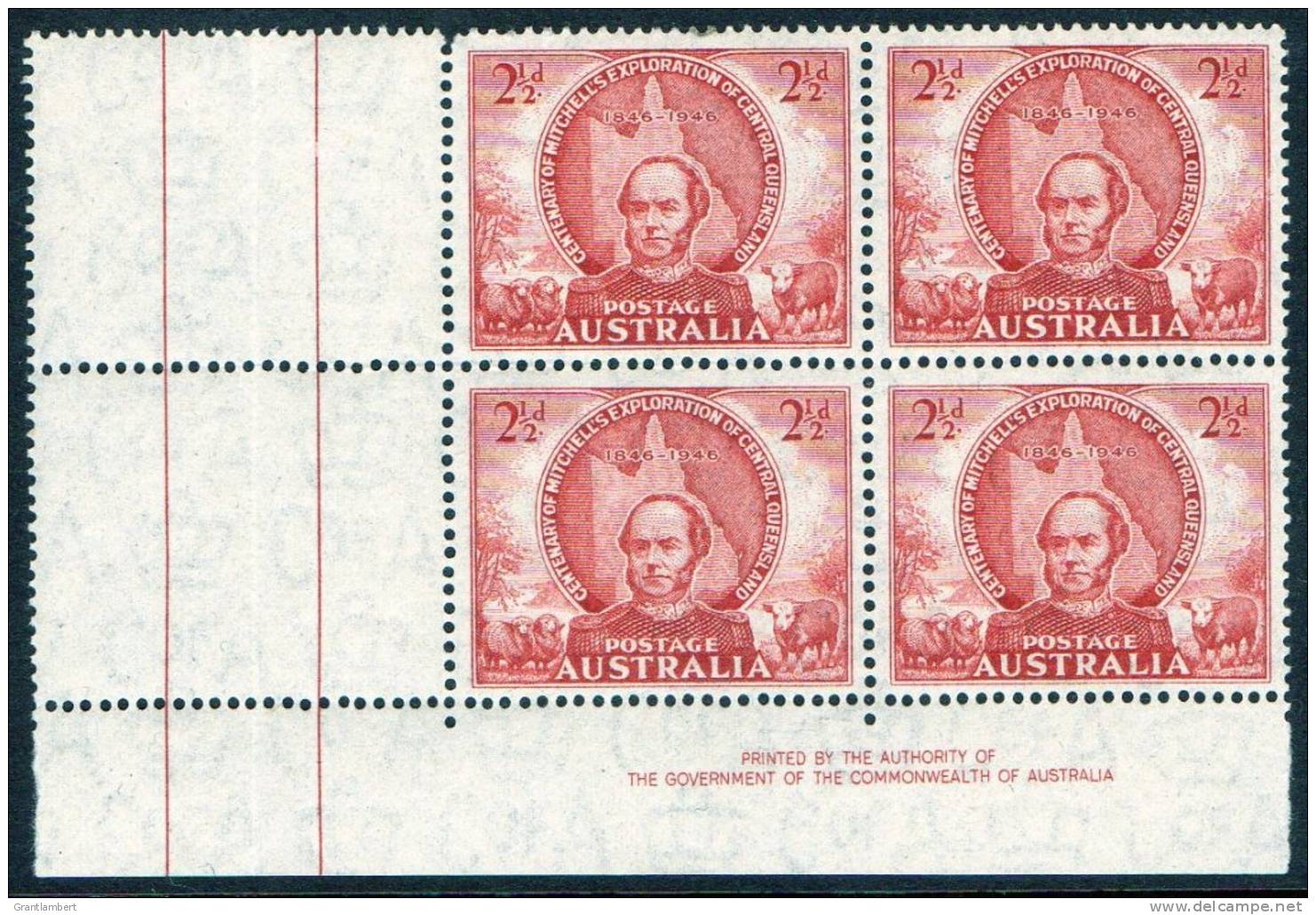 Australia 1946 2.5d Mitchell's Exploration Imprint Block Of 4 MNH  SG 216 - Nuevos