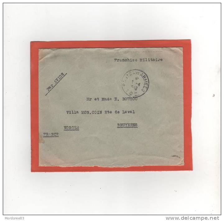 LETTRE FRANCHISE MILITAIRE POSTES AUX ARMEES 8/4/1948 S.P50.743/BPM403/T.O.E POUR BRUYERES VOSGES FRANCE - War Of Indo-China / Vietnam