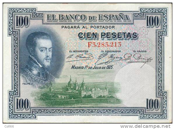 3 Billets El Banco De Espana De 100 Cien Pesetas Madrid 1 Julio 1925 Très Propres Postage Inclus/Europe - 100 Pesetas