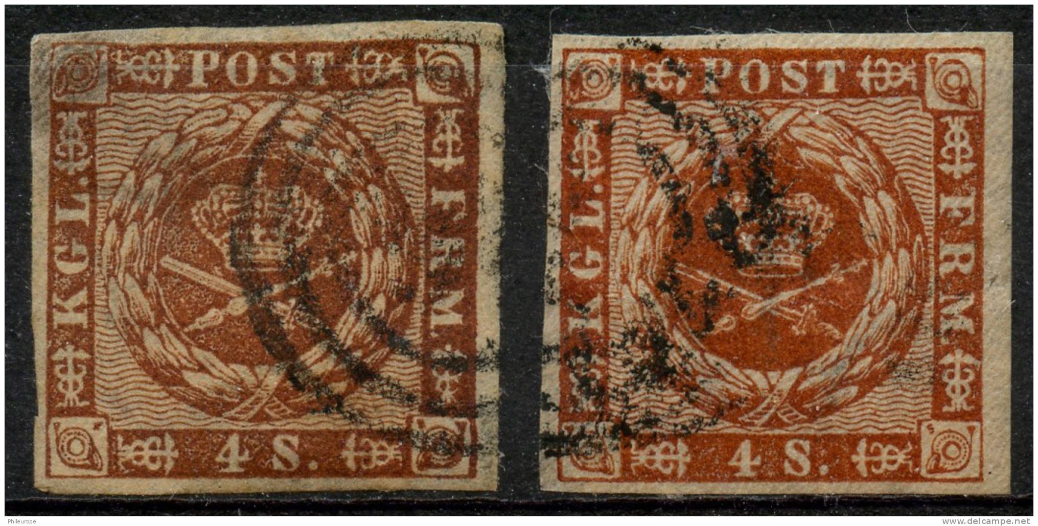 Danemark (1858) N 8 X2 Obt - Usati