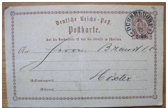 TOP Hufeisenstempel  DÜSSELDORF  1873 Postkarte Nach Höxter - Briefe U. Dokumente