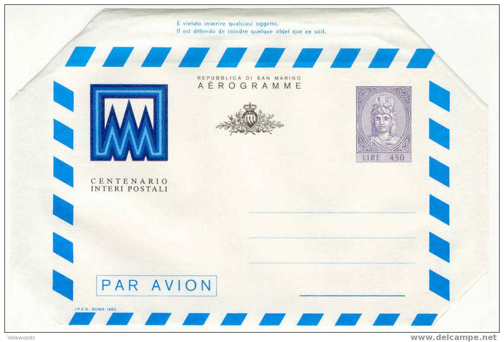 San Marino - Aerogramma Interi Postali - Centenario - Entiers Postaux