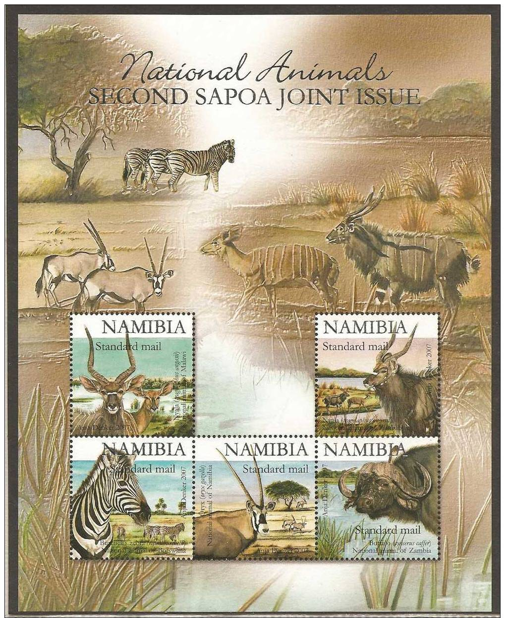 Namibia 2007 SAPOA 2nd Joint Issue Sheet Of 5 (Silver Type) MNH ** National Animals - Autres & Non Classés