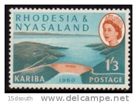 Rhodesia & Nyasaland - 1960 Kariba Hydro-Electric Scheme 1s3d Light Blue MH* - Rhodesia & Nyasaland (1954-1963)