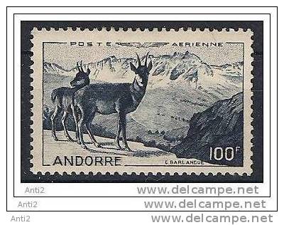 Andorra 1944 Animal Pyrean Chamois / Gemse100 Fr Blue, Mi 141, MH(*) - Unused Stamps