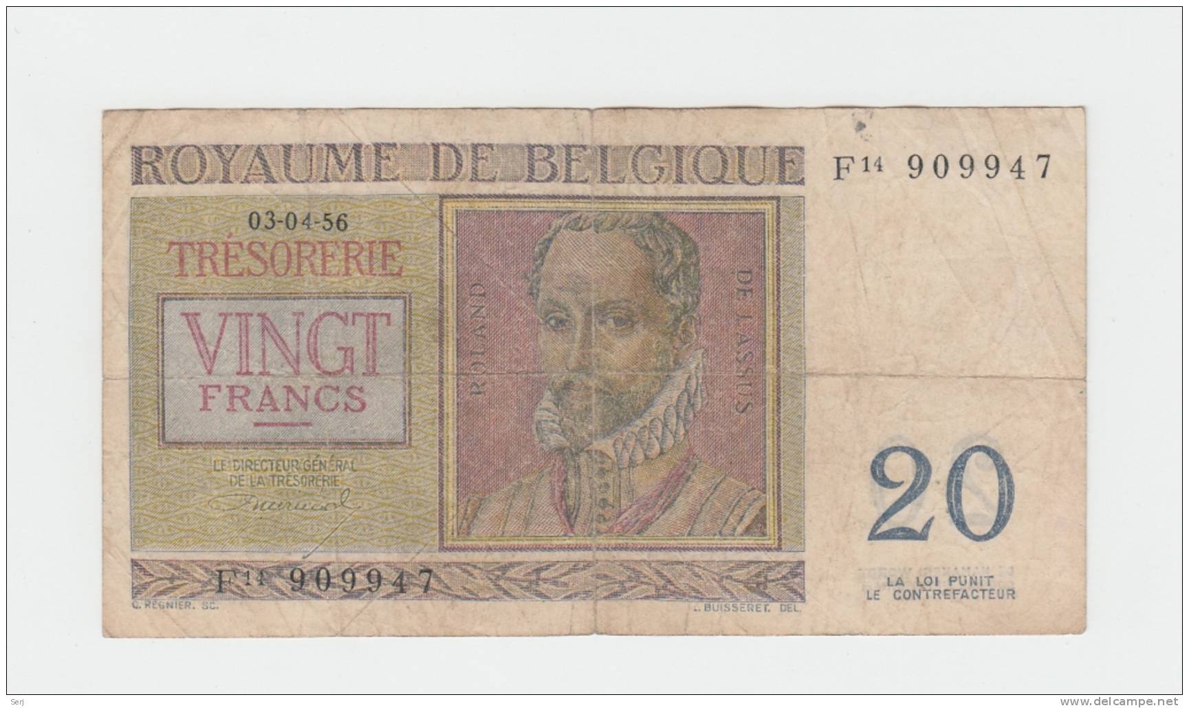 Belgium BELGIQUE 20 Francs 3-4- 1956 VG P 132b 132 B - Sonstige & Ohne Zuordnung