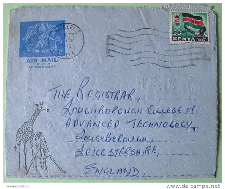 Kenya 1966 Aerogramme To England UK -  Flag Giraffe - Kenya (1963-...)