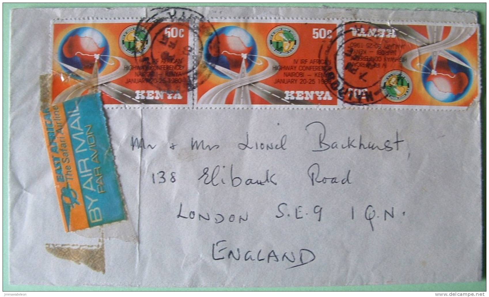 Kenya 1980 Cover To England UK -  Highway Conference Globe Roads - Kenya (1963-...)