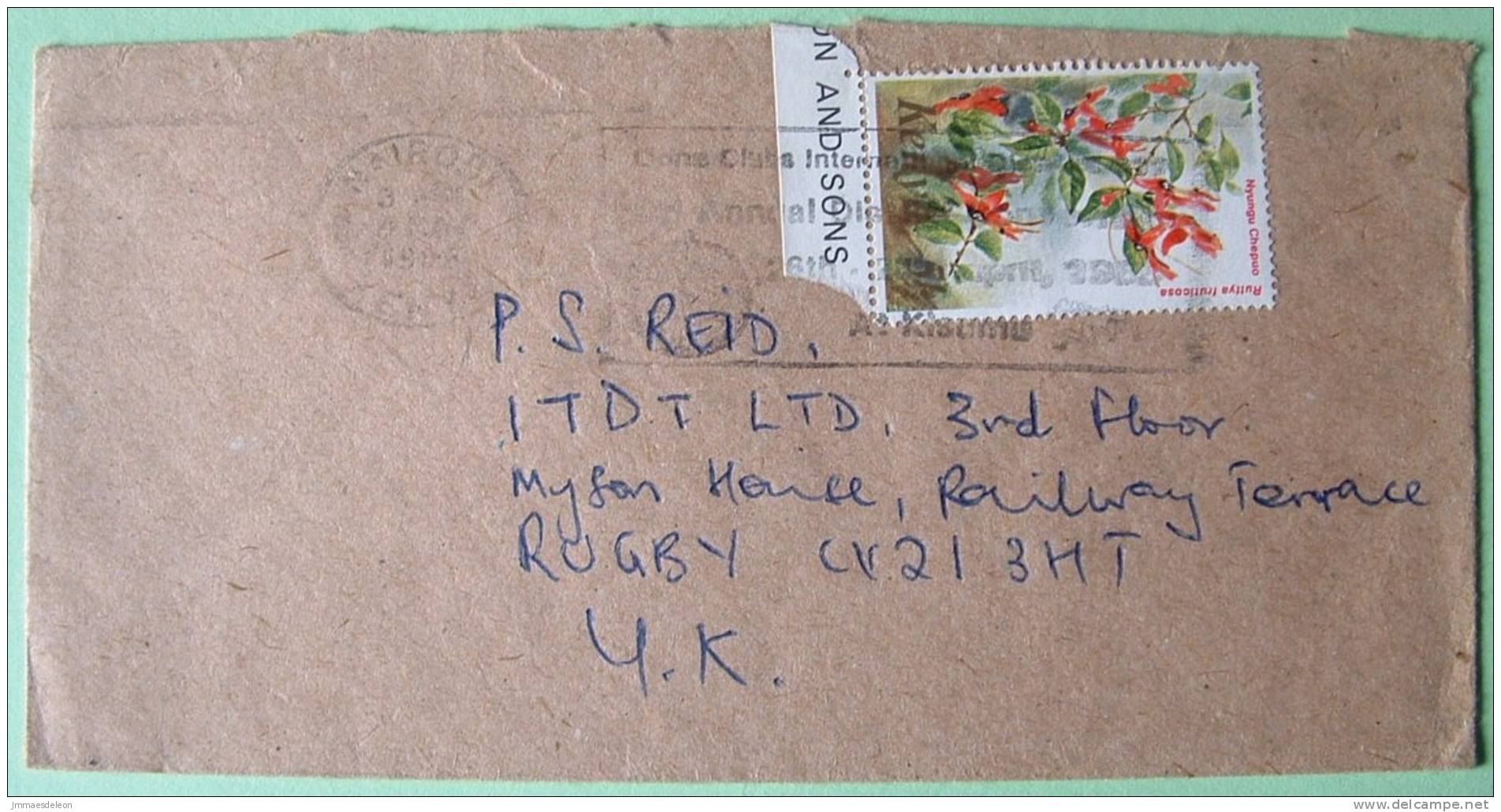 Kenya 1986 Cover To England UK - Flowers (5 Sh - Scott # 258, Cat Val = 1.90 $) - Stamps Damaged On Right Low Corner - Kenya (1963-...)