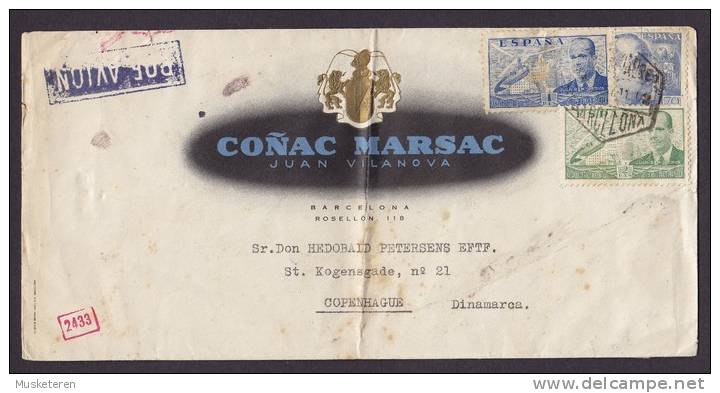 Spain Airmail Por Avion CONAC MARSAC Barcelona Cover To Dinamarca German Zensur Oberkommando Wehrmacht Barcelona Censura - Briefe U. Dokumente