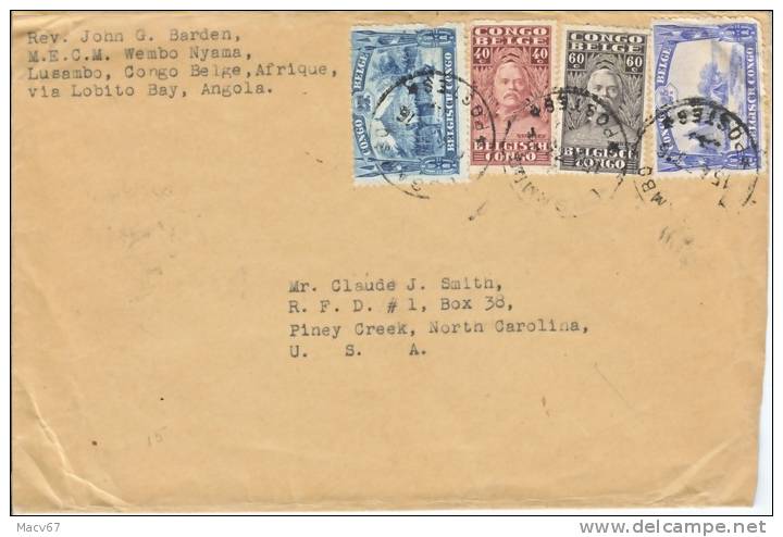 Belgium Congo Cover  LUSAMBO Via Angola To U.S.A. 1930's - Covers & Documents