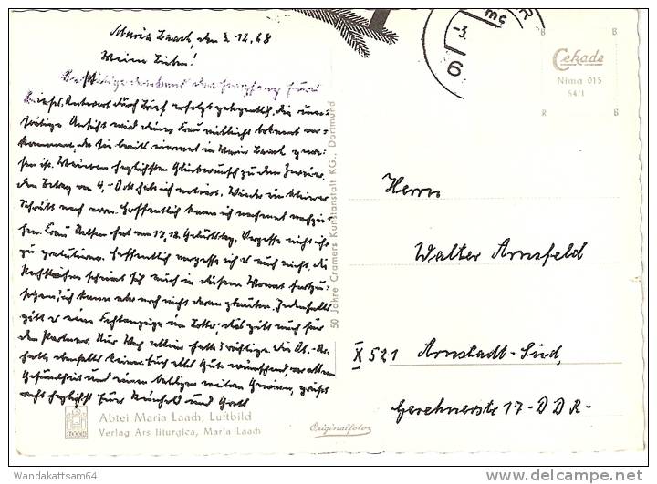 AK 015541 Abtei Maria Laach, Luftbild Verlag Ars Liturgica, Maria Laach 3.12.68 (Kartenschreibdatum) Briefmarke Entfernt - Bad Neuenahr-Ahrweiler