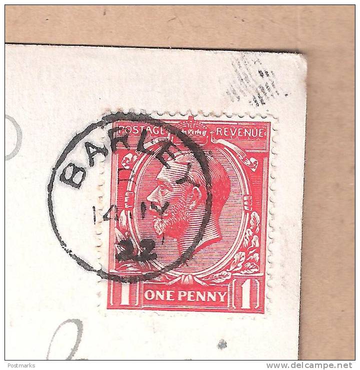 1912 BARLEY Nr ROYSTON THIMBLE FULL STRIKE ON 1d GEORGE V STAMP TO GREAT CHISHILL ROYSTON - Briefe U. Dokumente