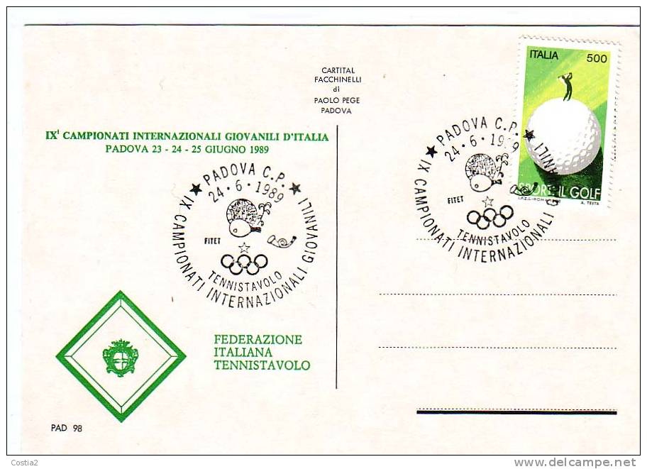 Table Tennis Italy Special Cancel 1989 On Card - Table Tennis
