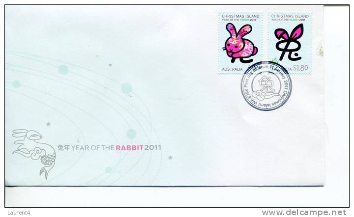 (203) Christmas Island Stamps - Ile De Christmas - FDC Chinese New Year Of Rabbit - Christmas Island