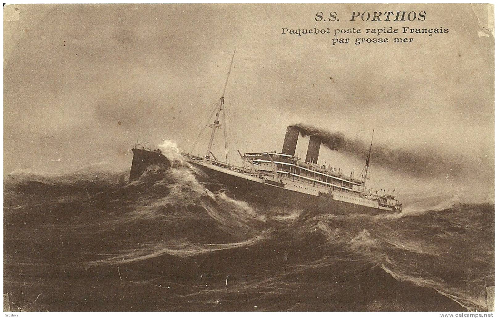 S.S.PORTHOS  PAQUEBOT POSTE RAPIDE FRANCAIS PAR GROSSE MER - Paquebots