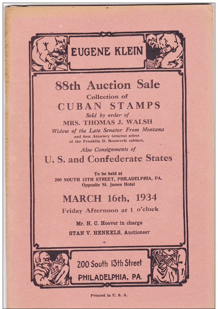 88. Auktion EUGENE KLEIN, Philadelphia (März 1934) - Cataloghi Di Case D'aste