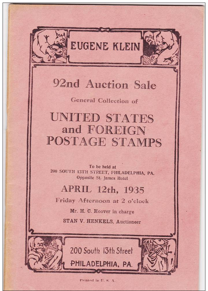 92. Auktion EUGENE KLEIN, Philadelphia (April 1935) - Catalogues De Maisons De Vente