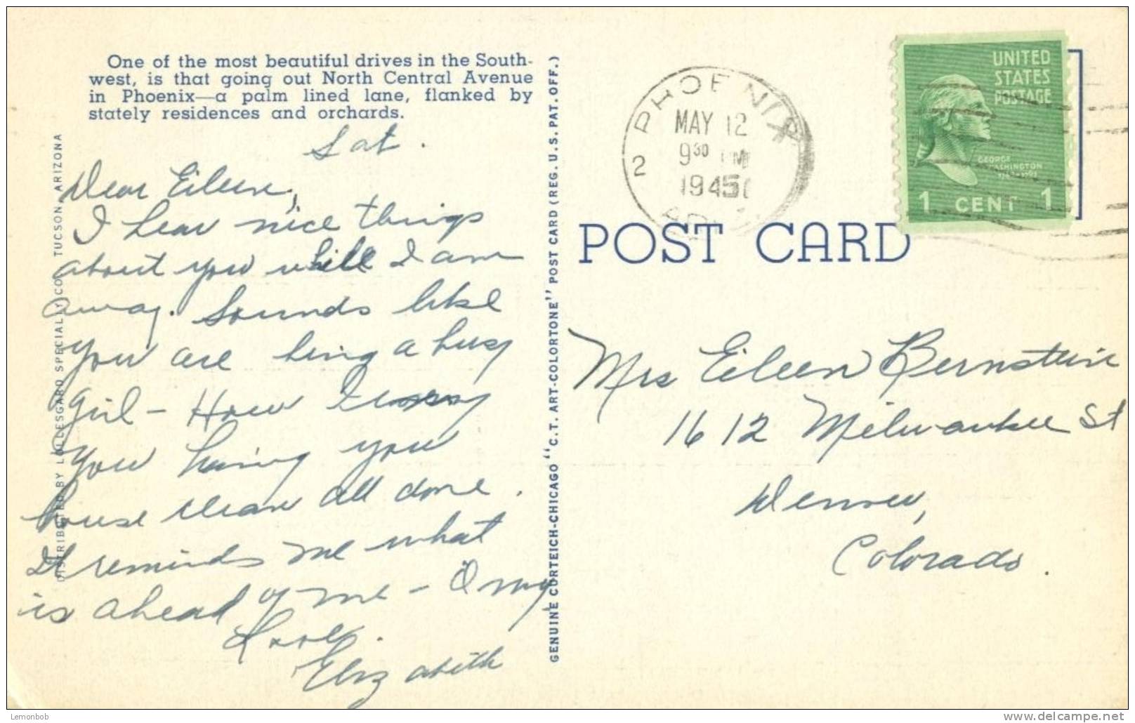 USA – United States – North Central Avenue, Phoenix, Arizona, 1945 Used Postcard [P4642] - Phoenix