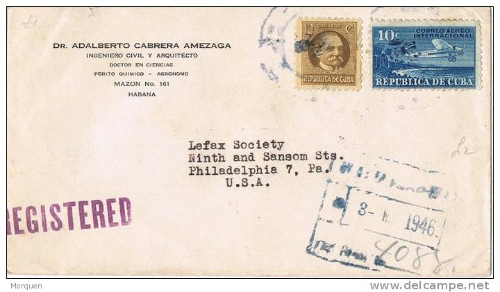 Carta Certificada Aerea HABANA 1946 (cuba) - Lettres & Documents