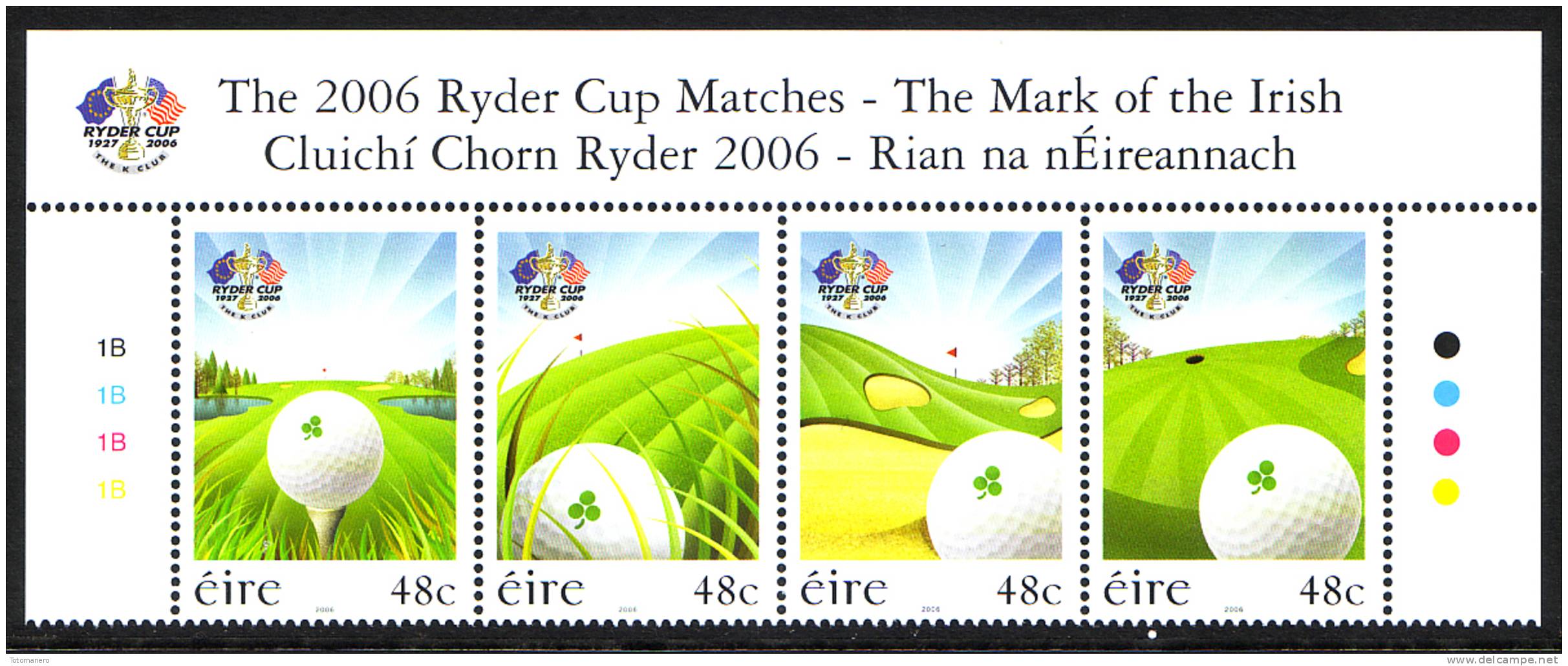 IRELAND/Irland/Eire 2006 GOLF Ryder Cup Top Marginal Logo Strip Of 4v** - Unused Stamps