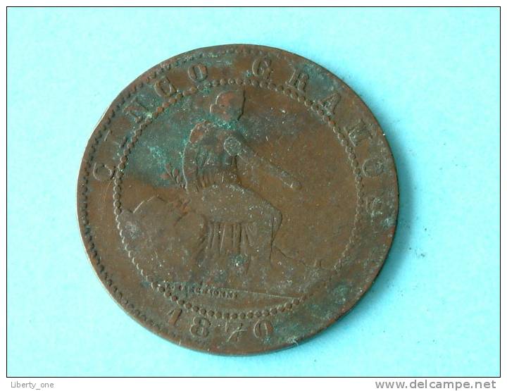 1870 OM - 5 CENTIMOS / KM 662 ( For Grade, Please See Photo ) ! - Premières Frappes