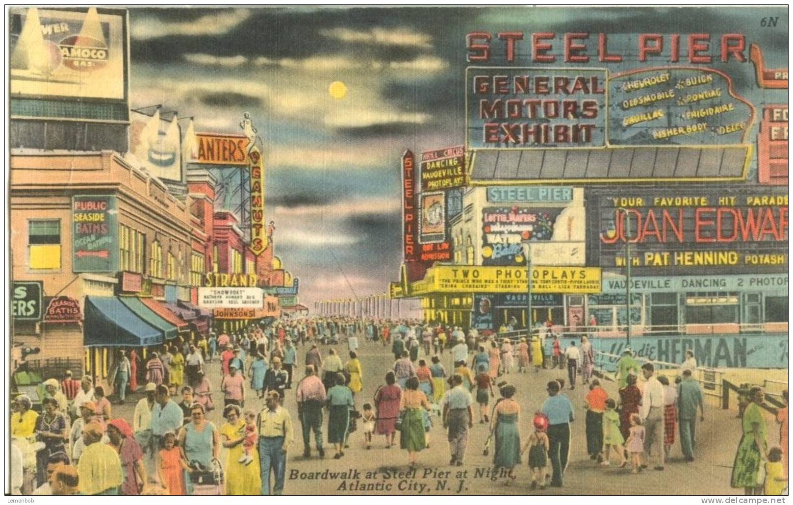 USA – United States –  Boardwalk At Steel Pier At Night, Atlantic City, NJ, 1957 Used Linen Postcard [P4659] - Atlantic City