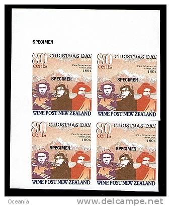 New Zealand Wine Post Climbers Issue Block Of Four Inperf Specimen Overprints- Rare. - Other & Unclassified