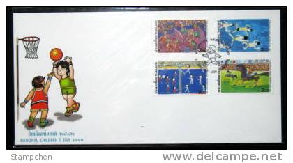 FDC 1999 Thailand Children Day Stamps Kid Drawing Beach Volleyball Horsing Swimming Sport Basketball - Thailand