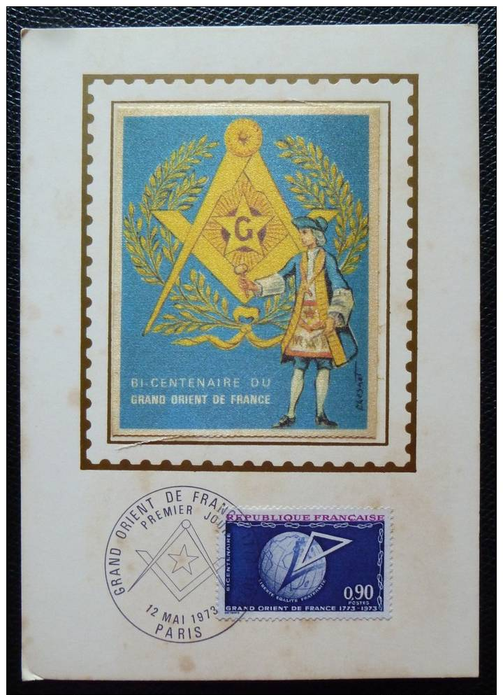 Carte Maximun Grand Orient De France 12/05/1973 Paris Sur Soie - 1970-1979