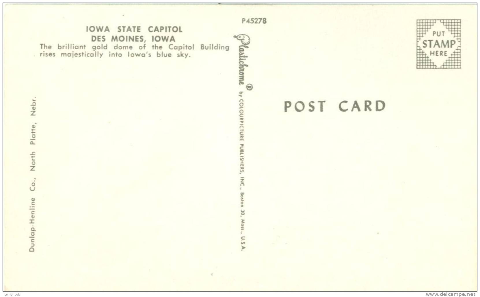 USA – United States – Iowa State Capitol, Des Moines, Iowa, Unused Postcard [P4746] - Des Moines