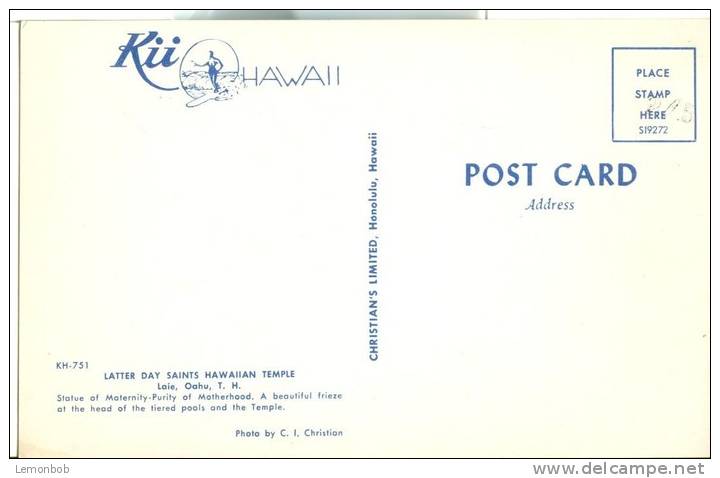 USA – United States – Latter Day Saints Hawaiian Temple, Hawaii, Unused Postcard [P4749] - Oahu