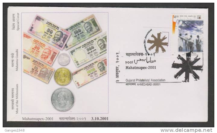 India 2001 Mahatma Gandhi  Banknotes &amp; Coins Printed  Label Cover #25346 Indien Inde - Mahatma Gandhi