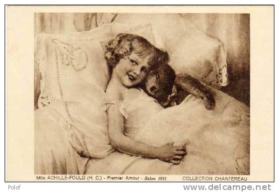 Melle ACHILLE-FOULD - Premier Amour (fillette Et Ours En Peluche)    (27159) - Paintings