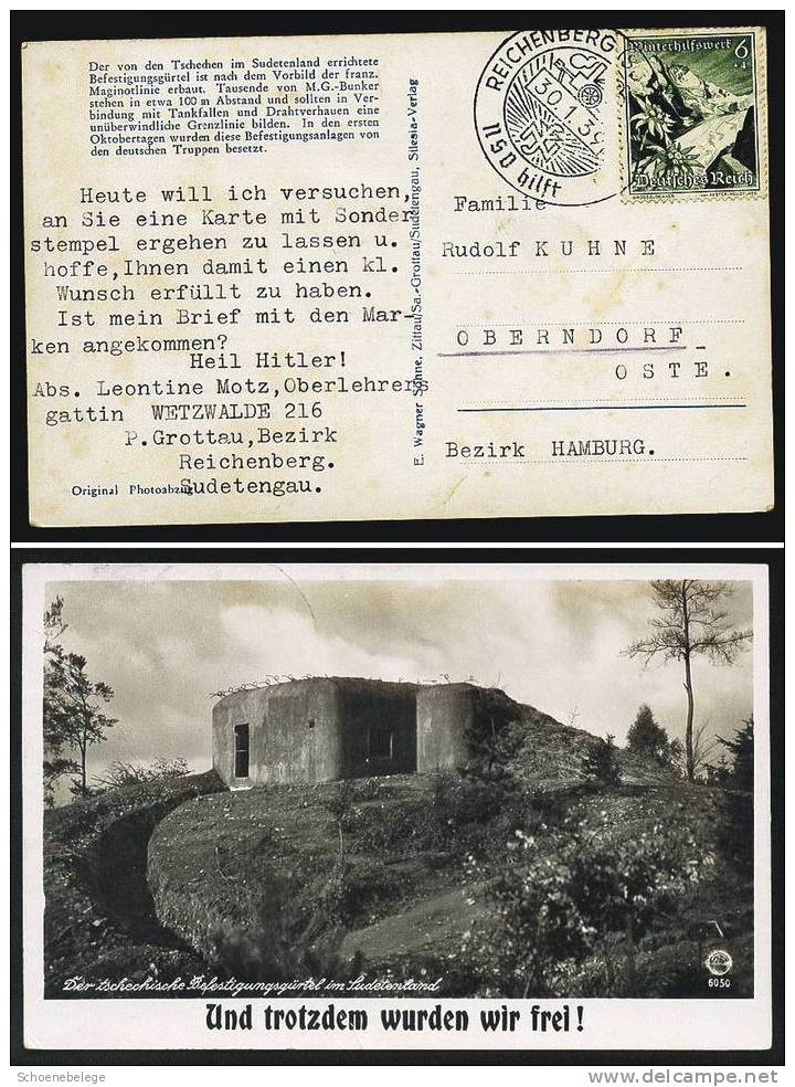 A999) DR Karte Reichenberg Sudetenland 30.1.1939 Nach Oberndorf Mit Sonderstempel - Covers & Documents